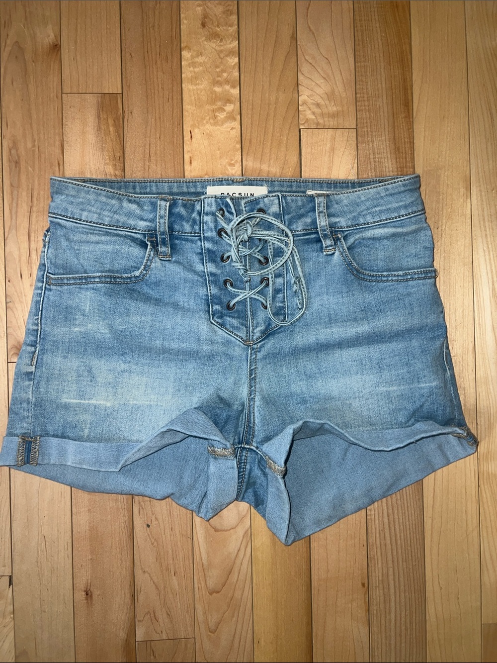 PacSun Women's Light Blue Lace-Up Denim Cutoff Shorts